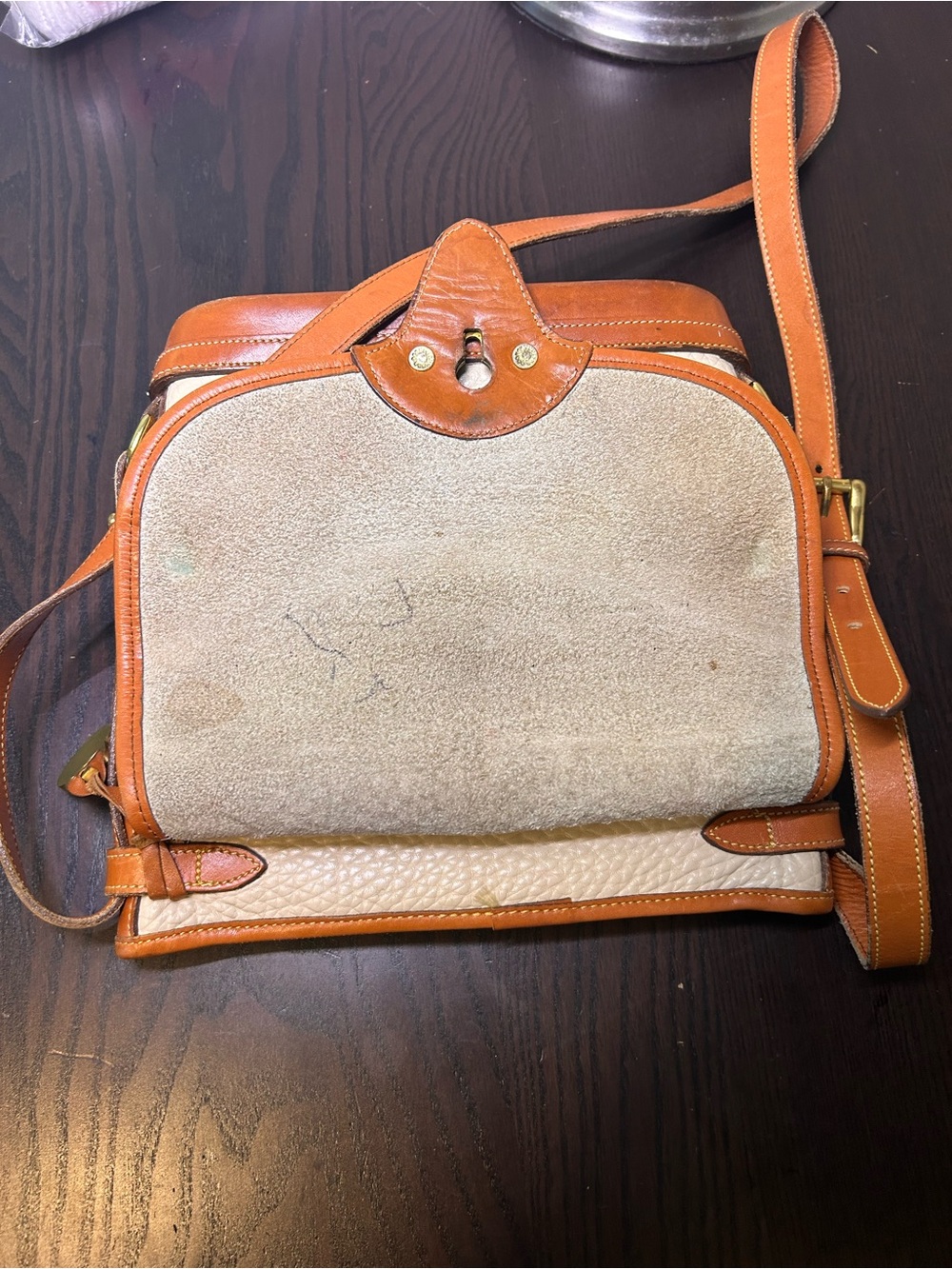 Dooney & Bourke Cream and Tan Leather Saddle Crossbody - Picture 7 of 10